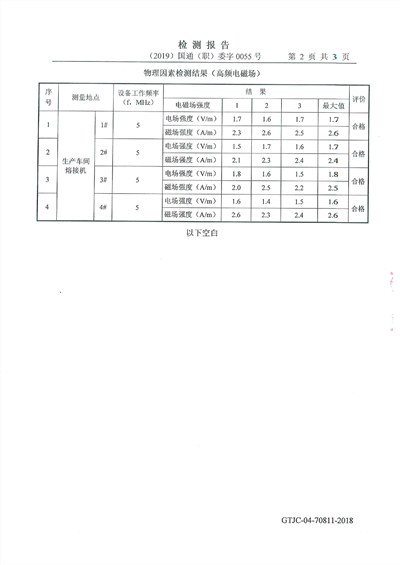 高頻機(jī)電磁波檢測報告